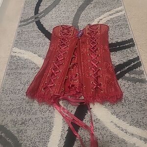 Adore Me red lace corset XS ribbon lacing NWT